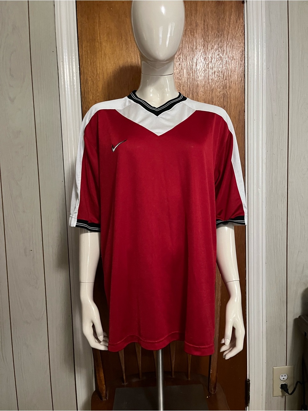 Nike Men’s Red and White V‑Neck Athletic Jersey